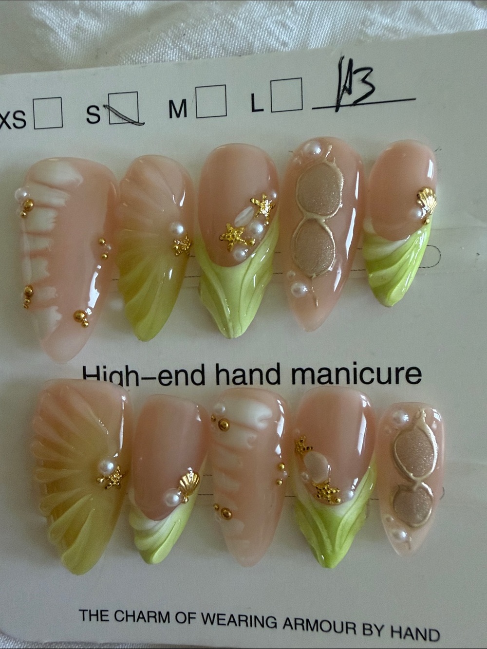 Nude & Lemon Green Pearl Accent Press-On Nails